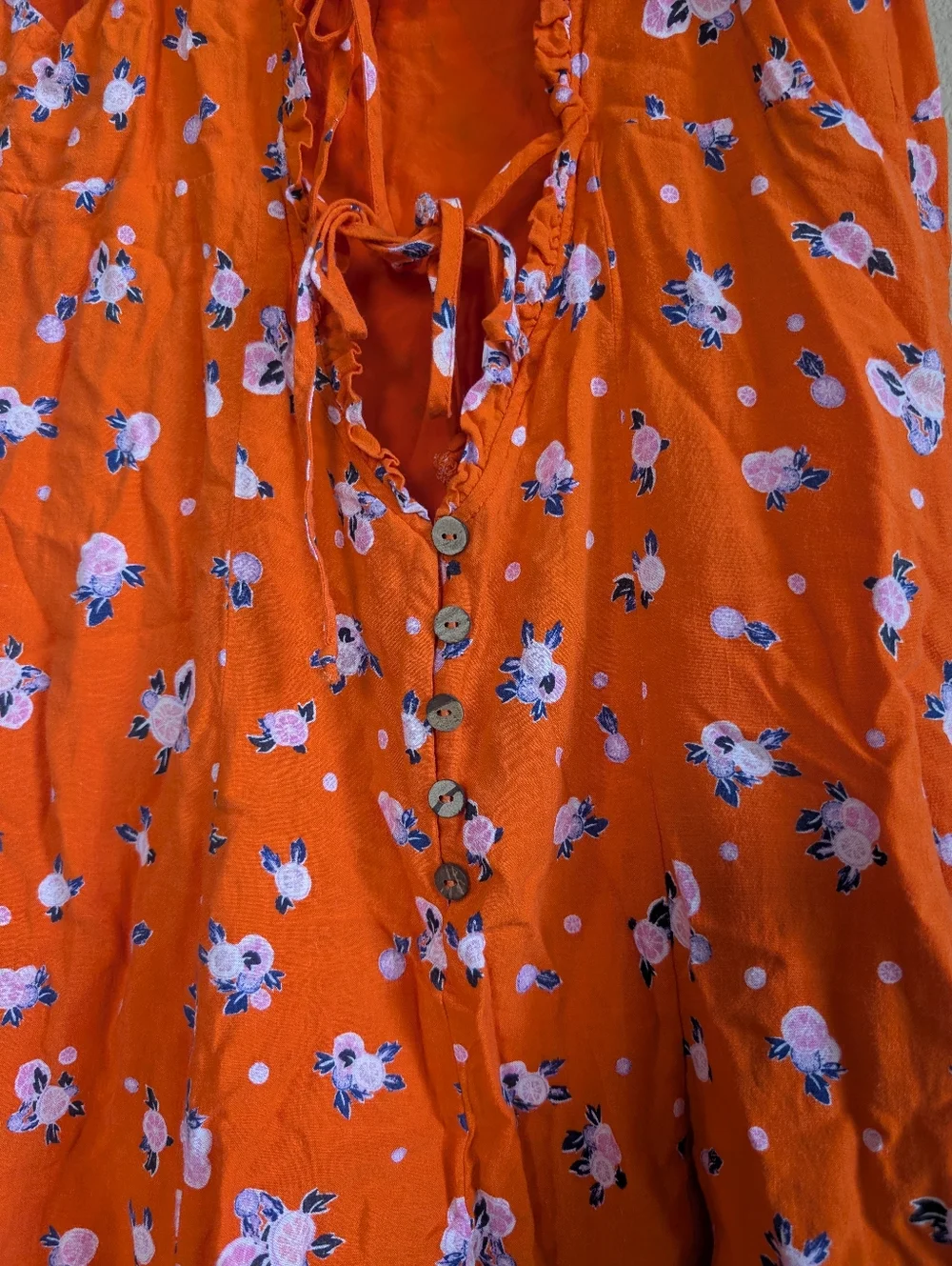 Free People Size Large Like A Lady Orange Floral Ruffle Sundress Open Back Mini - Picture 6 of 9